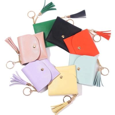 China Bag Charms Hot Sale Portable Wallet Pure Color PU Leather Key Chain Credit Card Key Chain Fringed Small Wallet for sale