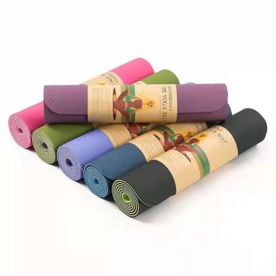 China Tape Thickened Yoga Products Two Color Tape Yoga Mat Eco-Friendly Double Layer Fitness Exercise Anti Slip Yoga Mat for sale