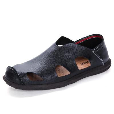 China 2021 Round Men's Shoes Summer Fashion Genuine Leather Loafer Beach Slip-On Slide Sandals for sale