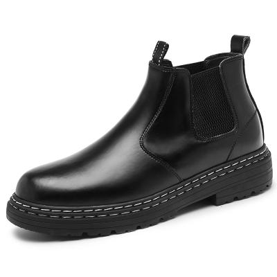 China 2021 Round Men's Elastic Band Laceless Genuine Leather Ankle Chelsea Boots for sale