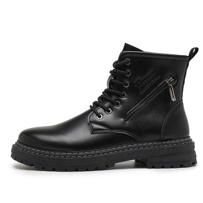 China Custom Leather Ankle Martin Boots Logo Black Motorcycle Boots Zip Round 2021 Mens for sale