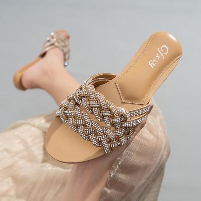 China 2022 Fashion Trend Bling Women New Shape Slippers Luxury Shoes Big Plus Size Rhinestone Flat Sandals for sale