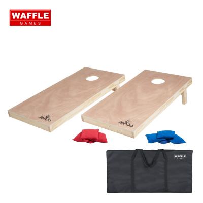 China Air Nailed WAFFLE Natural Color Solid Wood Outdoor Cornhole Play Set Cornhole Boards Bags for sale