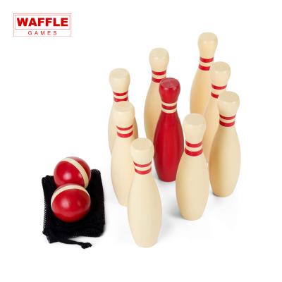 China Classic Solid Wood Outdoor Game Red Line Lawn Bowling WAFFLE Set Plus Mesh Carry-Bag Hot Sell for sale