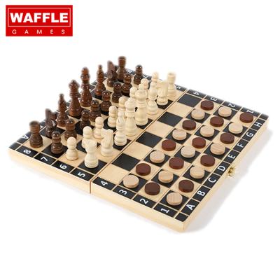 China WAFFLE GAMES printed chess checkers set with hand crafted pawns and chips for sale