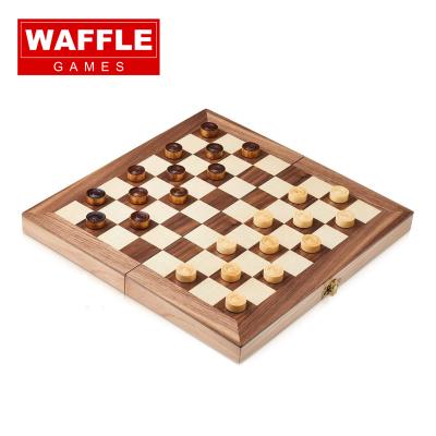 China Varnished WAFFLE Checkers Premium Wooden Blanks Set for Kids and Adults Travel Folding Chess Board Game Board for sale