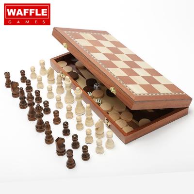 China Varnished Wooden WAFFLE GAMES Chess Checkers Backgammon Set With Hand Crafted Pieces for sale