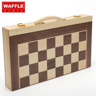 China Varnished WAFFLE GAMES Portable Chess Checkers Backgammon Set With Handle for sale