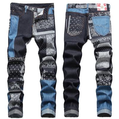 China New Patch Men's Straight Jeans Color Pants Breathable Jeans Motorcycle Pants Men's Slim Casual Stitched Embroidered Pantalone Jeans for sale