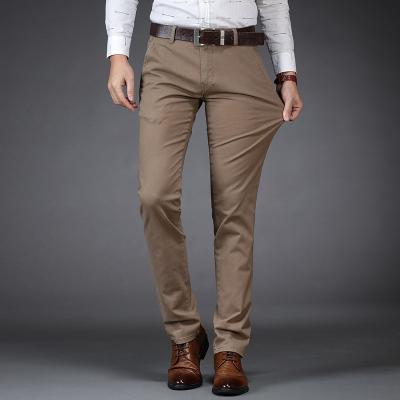 China Wholesale Large Size Anti-pilling Men's Business Fashion Dad Clothes Thick Khaki Pants Stretch Straight Pocket Folded Button Casual Panties for sale