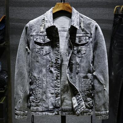 China Viable New Men's Denim Jacket Fashion Season Shredded Cat Claw Denim Jacket Solid Color Leisure Pilots High Quality Men's Denim Jacket for sale