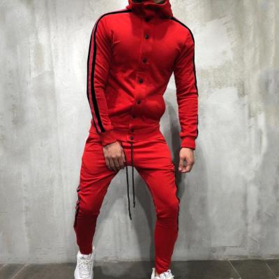 China 2022 New Men's Fitness Men's Breathable Hooded Stripe Button Side Long Sleeve Jogging Hip Hop Muscle Man Sportswear Pants for sale