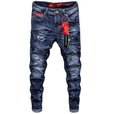 China New Arrivals Breathable Men Leisure Biker Jeans Slim Quality Fit Pants Paint To Hole High Quality Elastic Jeans Badge Pants Denim Trousers for sale