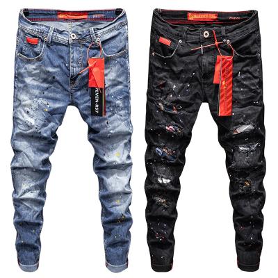 China New style breathable personality ripped ink male Korean fashionable design splatter dot paint men's style printing pants thin pants for sale