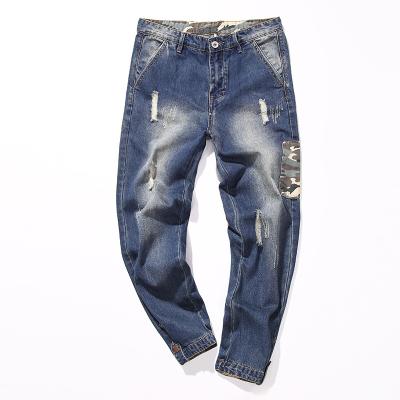 China Men Breathable Patch Jogger Jeans Halen Cotton Jogging Feet Pants Ripped Fashion Jeans for sale