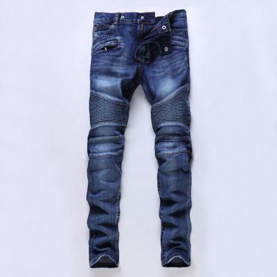 China 2022 New Breathable Blue Jeans Motorcycle Pants Pleated Straight Pants Stretch Jeans Men's Pants for sale