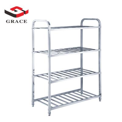 China Stainless Steel Model Square Ladder Shape 4 Tier Floor Standing Kitchen Shelf for sale