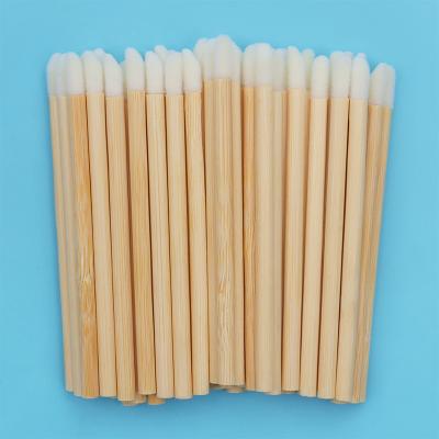 China Lip Gloss Bamboo Handle Disposable Lip Gloss Applicator Lip Brushes for sale