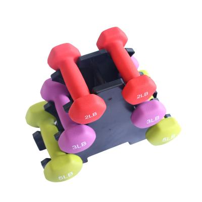 China Plastic Dip In Dumbbell Hex Weight Gym Equipment Fitness Dumbbells Set With Rack for sale