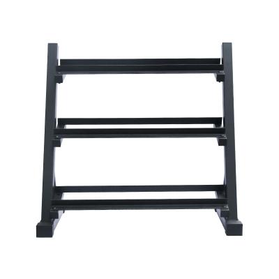 China Heavy Duty Three Tier Dumbbell Hex Plate Rubber Coated Dumbbell Rack for sale