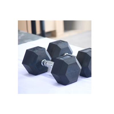 China Cast Rubber Covered Hex Grip Knurling Dumbbell Cover Rubber Dumbbell for sale