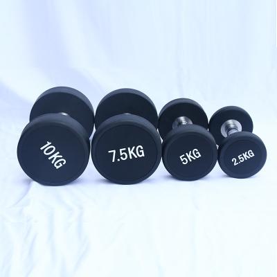 China Black Steel Rubber Coated Round Free Weight Dumbbell Rubber Covered Dumbbell for sale