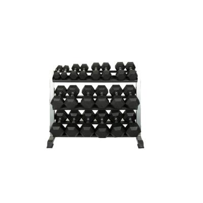 China Dumbbell Black Weightlifting 5-50lbs Rubber Covered Hex Dumbbell for sale