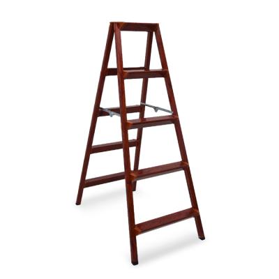 China Ladde Wood Grain 5 Steps Modern Design Folding Ladders Aluminum Wide Step Household Ladder for sale