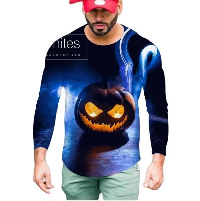 China Custom Mens Anti Shrink Print Halloween Quick Dry Sports Full Length Long Sleeve T-Shirt for sale