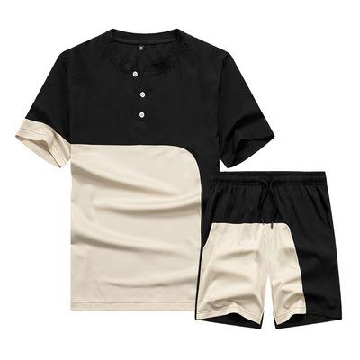 China Crop Top Breathable 2 Piece Set T-Shirts And Gaiters Cotton Set Men'S Short Sets for sale