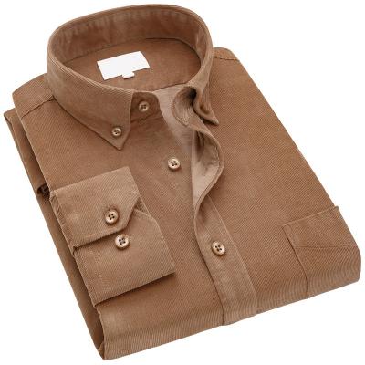 China Sustainable OEM Long Sleeve Solid Color Custom Corduroy Casual Plus Size Mens Shirt for sale