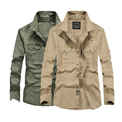 China Autumn Long Sleeve Loose Jacket Viable Spring Cotton Military Uniform Work Casual Shirts Plus Size Men's Shirt for sale