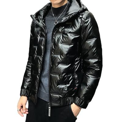 China Viable warehouse thick hooded plus size 4XL winter shiny bright face new fashion down jacket for men for sale