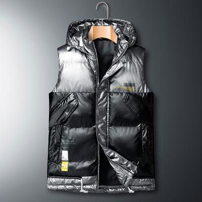 China Oversized cotton windproof warm thick shiny Autumn Winter Jacket Sleeveless Plus fashion hooded windproof 6XL 7XL 8XL class men's vest for sale