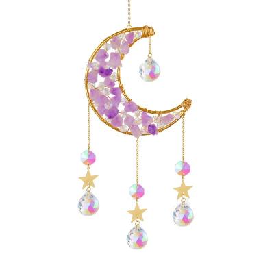 China Wall Art Gold Moon Sun Catcher from Europe with Window Vintage Prism Crystal Quartz Stone Hanging Ball Home and Garden Decoration for sale