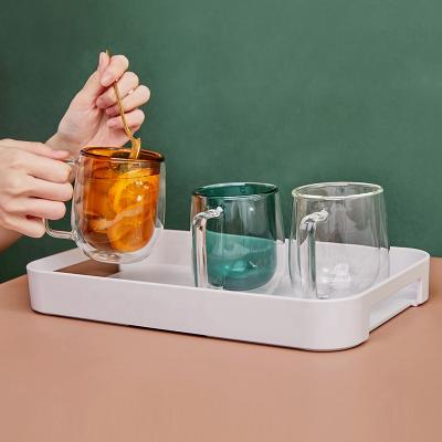 China Durable Colored Heat Resistant Glass Coffee Cup Double Wall Coffee Cups For Coffee Or Tea Juice for sale