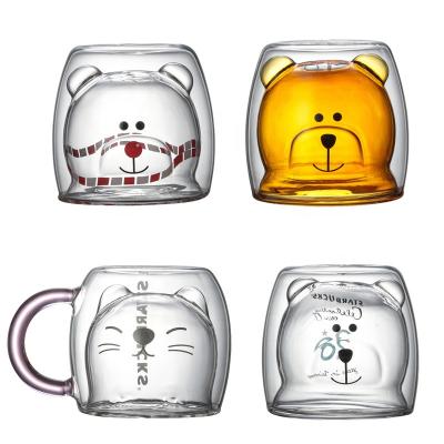 China 200ml 7oz Viable Mugs Polymorph Animal Shaped Double Wall Glass Mug Of Dog, Deer, Cat Shaped for sale