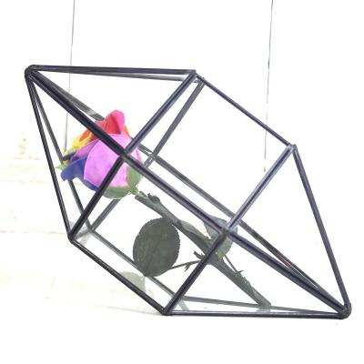 China Luxury Geometric Mini Greenhouse Decoration Morden Family Vase Indoor Garden Decor Tabletop Glass Air Plants Black Frame Flower Pot for sale