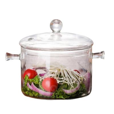 China Sustainable Heat Resistant Thickening Glass Borosilicate Glass Cooking Pot With Cover for sale