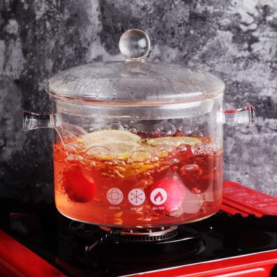 China Sustainable Food Grade Heat Resistant Glass Cooking Pot Clear Glass Soup Pot With Lid For Stovetop Microwave Oven for sale