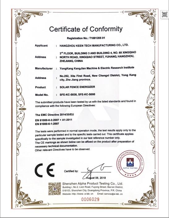 CE - Hangzhou Keen Tech Manufacturing Co., Ltd.