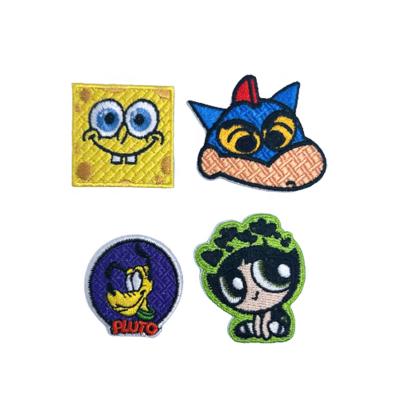 China Viable Spongebobs Squarepants and Pluto Powerpuff Girls Sew On Iron On Woven Patch Hat Apparel Velcroes Embroidered Patches for sale