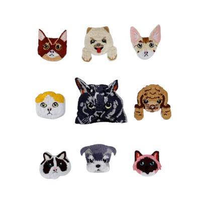 China Sustainable Animal cat and dog patch factory customized wholesale bulk anime hat dog face clothing woven sew on iron on embroidery patches for sale