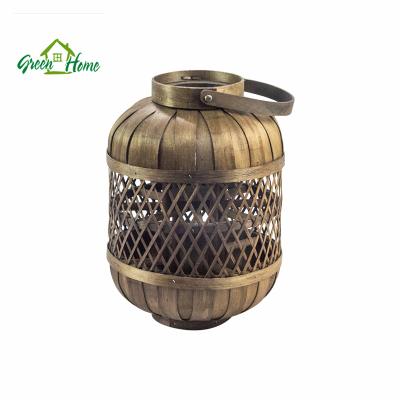 China Eco - Friendly Wooden Rattan Bamboo Lantern With Decorative Metal Handles for sale