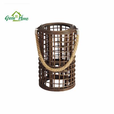 China Natural Square Wood Lantern Brown Ring Handle Galvanized Metal Top Eco-Friendly Set of 2 for sale