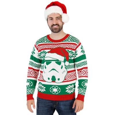 China Custom Anti-wrinkle OEM Jacquard Knitted Pattern Men's Casual Character Fashion Christmas Sweater Pullover for sale