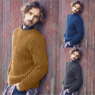 China Anti-Wrinkle Solid Color Men's Wool Pullover Loose Round Neck Knitted Tops Men's Stitch Long Sleeve Sweater for sale