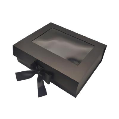 China Eco-Friendly Recyclable PVC Black Window Candy Kids Magnetic Clear Chocolate Paper Gift Box With Ribbon for sale