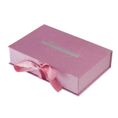 China Custom Logo Bundle Weave Wig Boxes Recyclable Glitter Box Hair Extension Cosmetic Packaging With Ribbon for sale