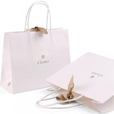 China Ribbon Handle Boutique Recyclable Luxury Packaging Gift Paper Customized Printed Shopping Bags With Logo for sale